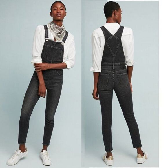 Black Anthropologie Levi's Skinny Denim Overalls (NWT) - Picture 1 of 5
